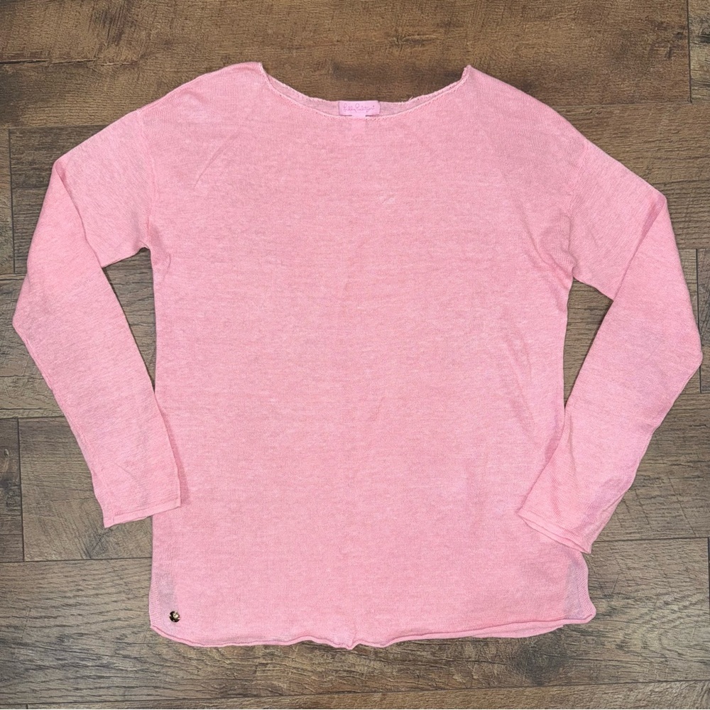 Lilly Pulitzer 100% Linen Pink Camila Boatneck Long Sleeve Lightweight S…